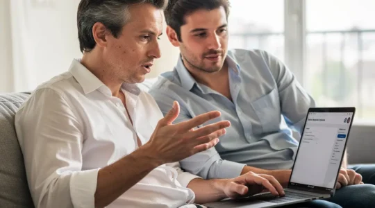 Couple français comparant des offres de crédit immobilier sur ordinateur